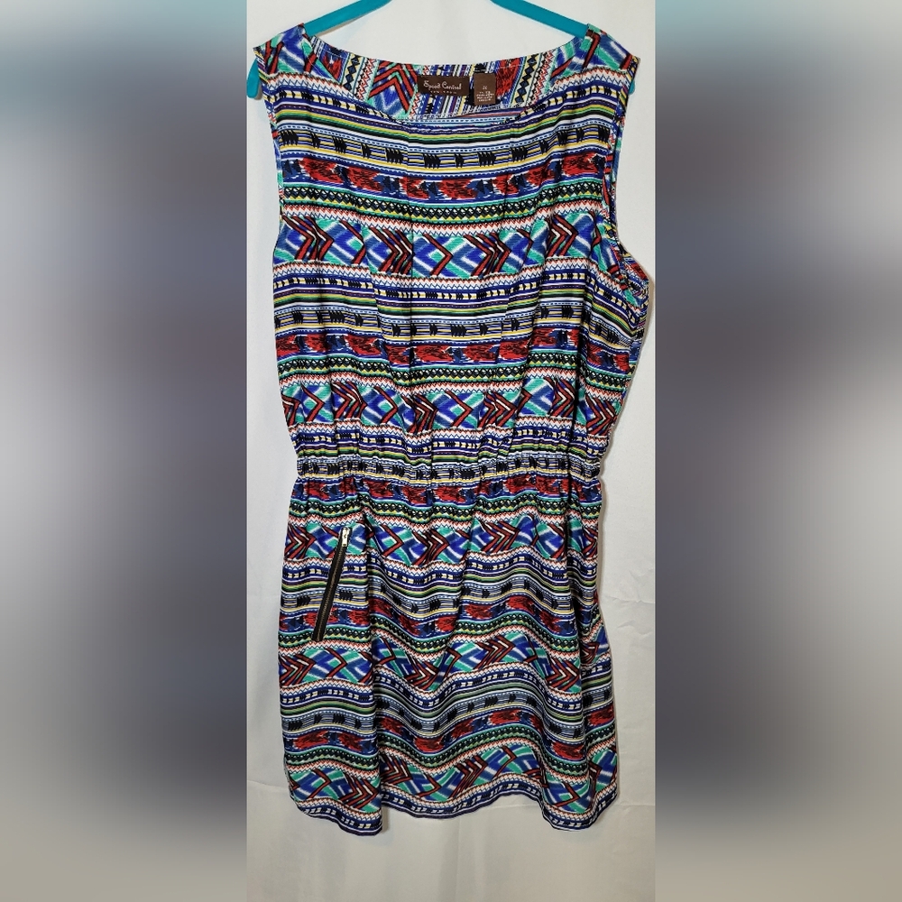Speed Control New York 3x Multicolor Geometric Pattern Bold Tribal Print Dress